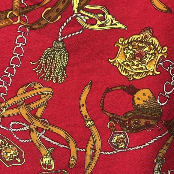 Talbots 3/4 sleeve cowl neck knit top, equestrian pattern, petite medium, - Picture 3 of 5